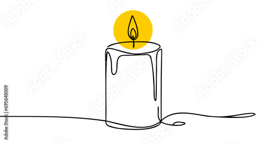 Continuous one line drawing candle burning flame.