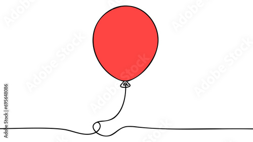 Single continuous line art of red balloon. One line baloon vector illustraion. photo