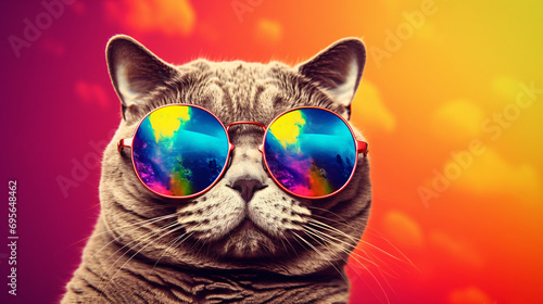 Cat with sunglasses on solid background. © ikkilostd