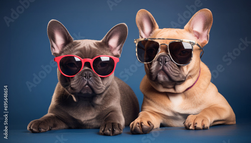 Two bulldogs with sunglasses.