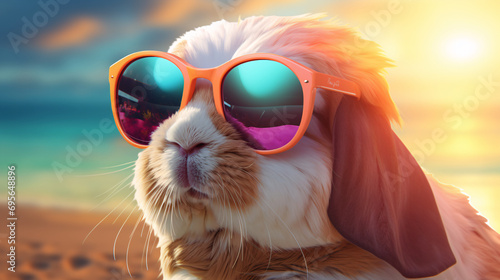 Rabbit wears sunglasses. © ikkilostd