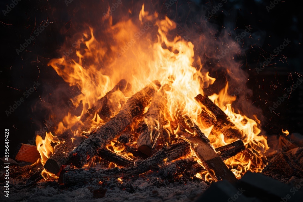 Texture of a crackling bonfire with vibrant flames and sparks Texture of a crackling bonfire with vibrant flames and sparks