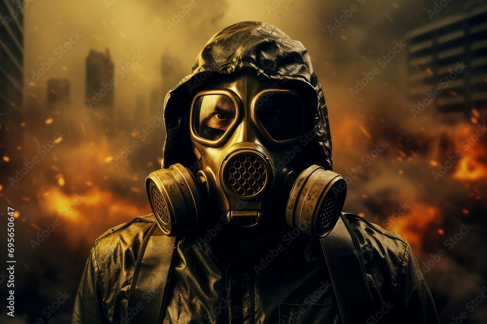 Protective Man gas mask. Danger army survivor. Generate Ai Protective Man gas mask. Danger army survivor. Generate Ai