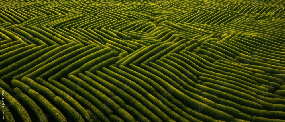 Fototapeta premium Corn field rows. Corn in a line