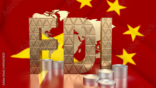 The Gold fdi on Chinna flag Background for Business 3d rendering. photo