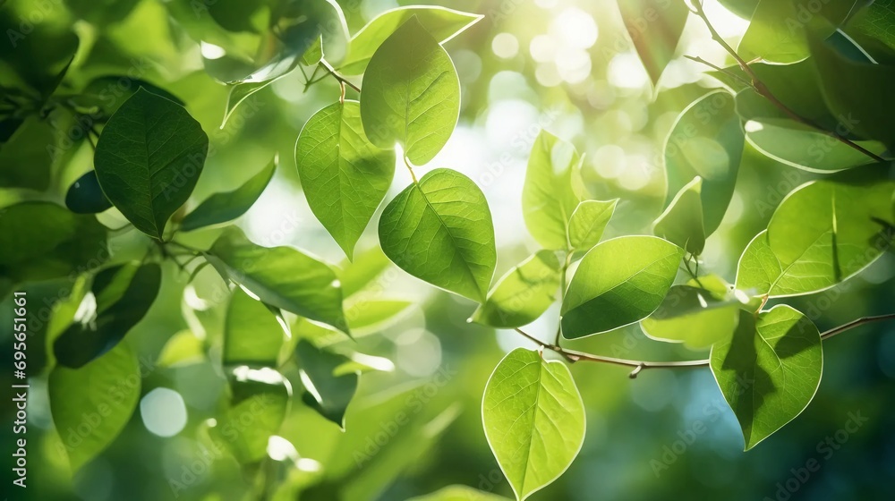 Obraz premium Green leaves close-up, nature, sun, photosynthesis process
