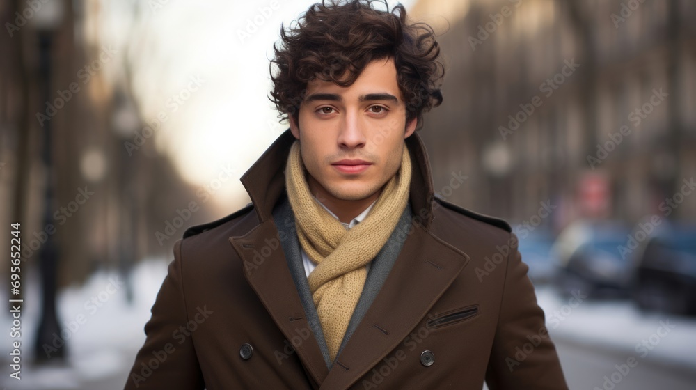 Man Walking Down a Street in a Coat and Scarf Man Walking Down a Street in a Coat and Scarf