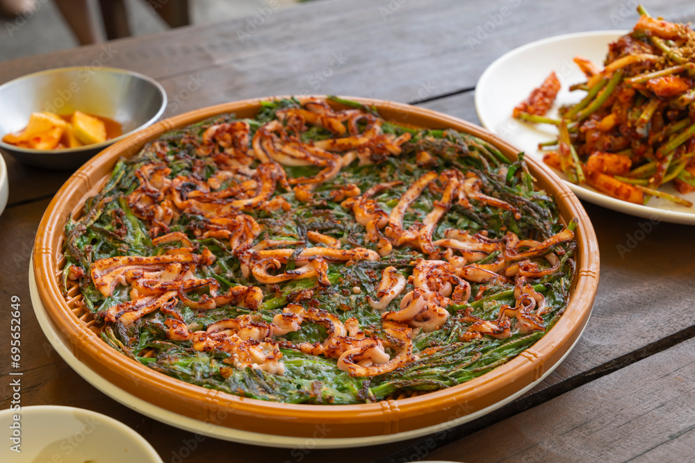 Korean food - Squid and Green Onion Pancake