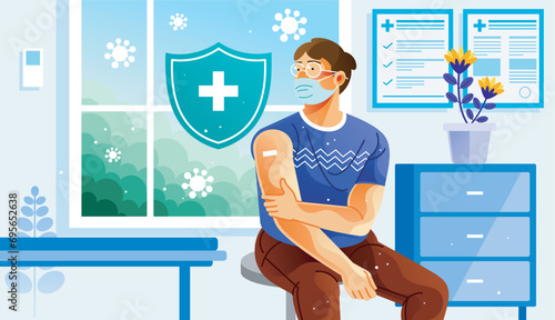 Man with Mask Getting Vaccine