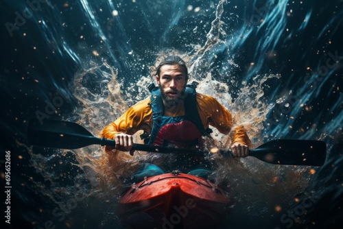 Adventurous Man kayak water. Fun water. Generate Ai © juliars