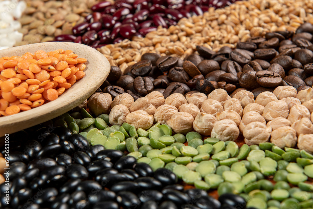 Healthy food vegetarian vegan food concept. Various assorted organic cereals, vegetables, whole grains Healthy food vegetarian vegan food concept. Various assorted organic cereals, vegetables, whole grains