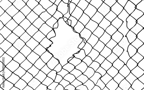 Torn steel wire mesh silhouette