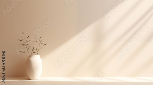 Softly Lit Beige Room with Elegant Vase and Plant Silhouette