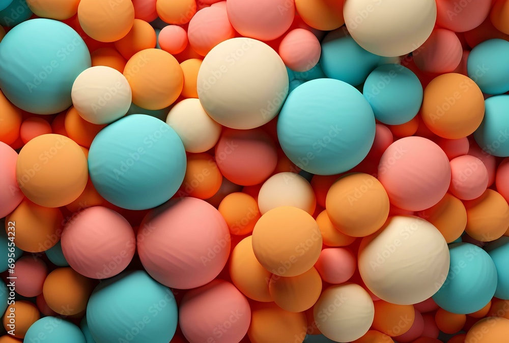 Abstract 3d rendering of multicolored bubble spheres on pastel background Abstract 3d rendering of multicolored bubble spheres on pastel background