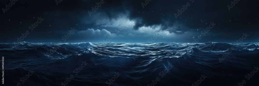 Panoramic ocean at night poster with copy space.