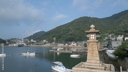 鞆の浦ドローン空撮（海、自然、常夜灯、広島）