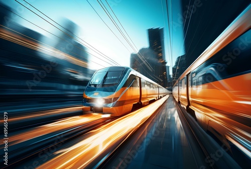 Motion blur of high speed train in the city. Concept of fast travel.