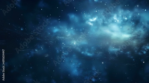 Abstract blue background with bokeh defocused lights and stars.