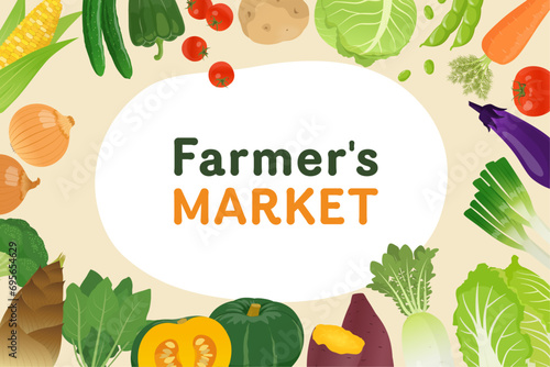 野菜マルシェバナー素材_Farmer's Market_ベクターイラスト