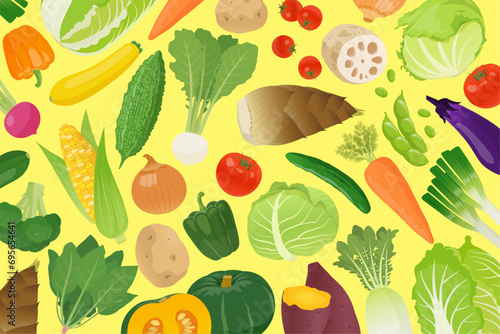 野菜ぎっしり背景素材_ベクターイラスト