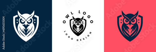 owl shield logo design vector illustration, Owl Logo icon shield wing creative Modern Design, Owl and shield Logo Template