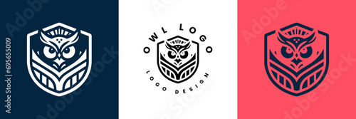 owl shield logo design vector illustration, Owl Logo icon shield wing creative Modern Design, Owl and shield Logo Template
