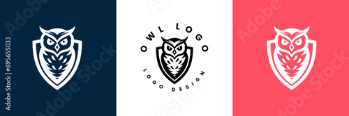 owl shield logo design vector illustration, Owl Logo icon shield wing creative Modern Design, Owl and shield Logo Template