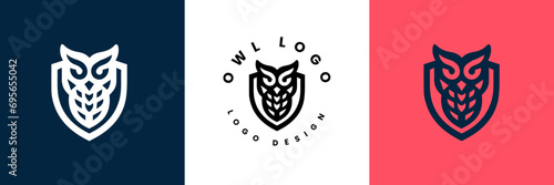 owl shield logo design vector illustration, Owl Logo icon shield wing creative Modern Design, Owl and shield Logo Template