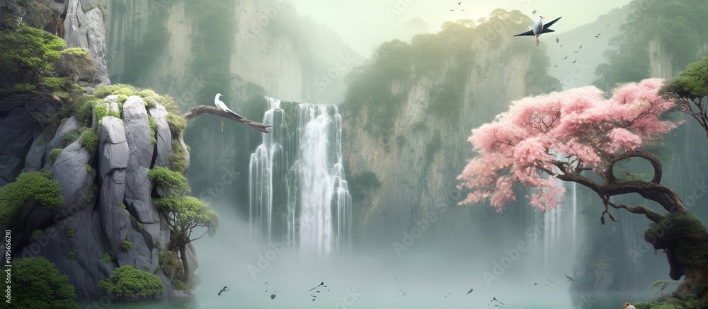 Painting of a tropical forest in the mountains Painting of a tropical forest in the mountains