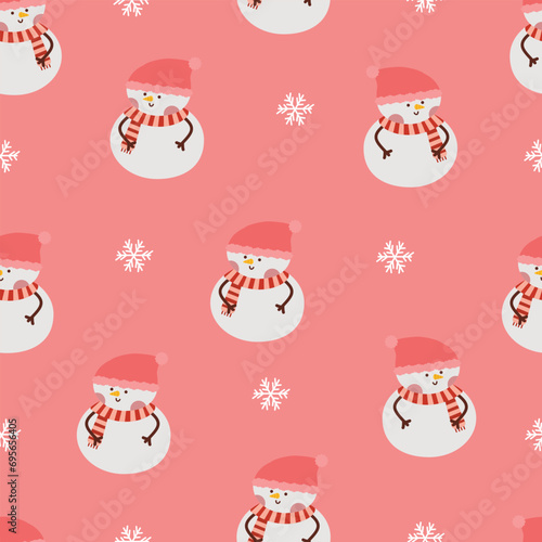 Hand drawn flat christmas pattern design with snowman character