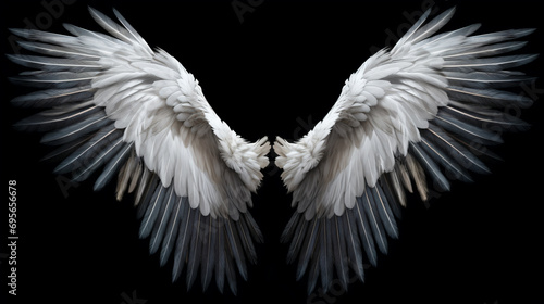 a pair of white wings spread out on a black background