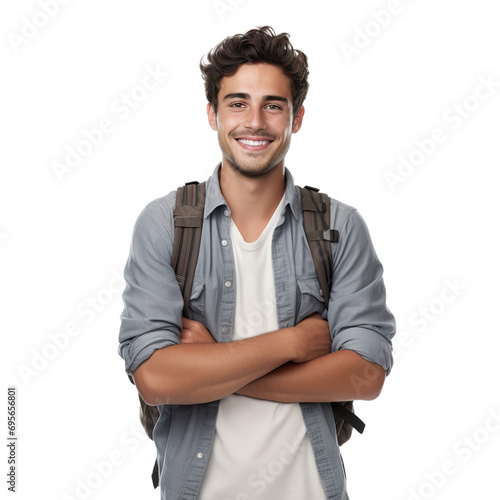 Young fresh university student posing crossing arms over isolated transparent background photo