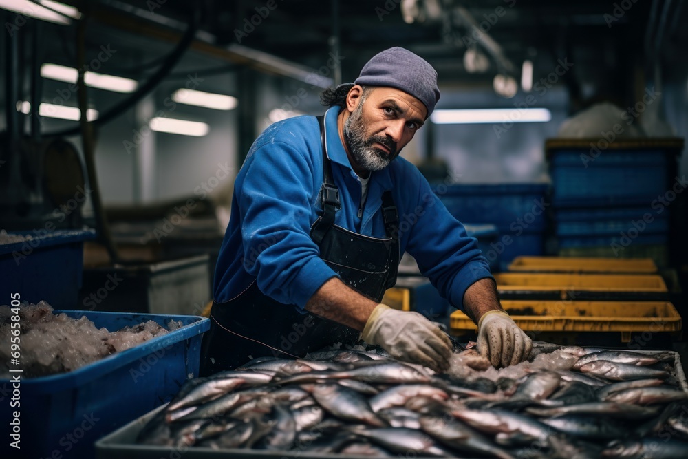 Robust Man seafood boat. Big food sea. Generate Ai Robust Man seafood boat. Big food sea. Generate Ai