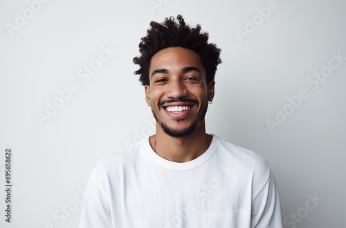 Attractive Black Male Model, Confident Smile, Stunning Presence, Beautiful Hair, White Background