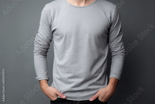 Young man in a yellow T-shirt with long sleeves, mock up. photo
