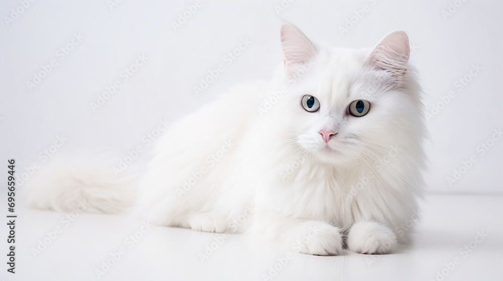 a white cat with blue eyes laying down a white cat with blue eyes laying down