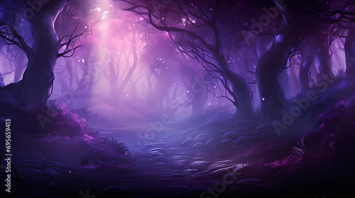 A mystical forest with a purple background. photo