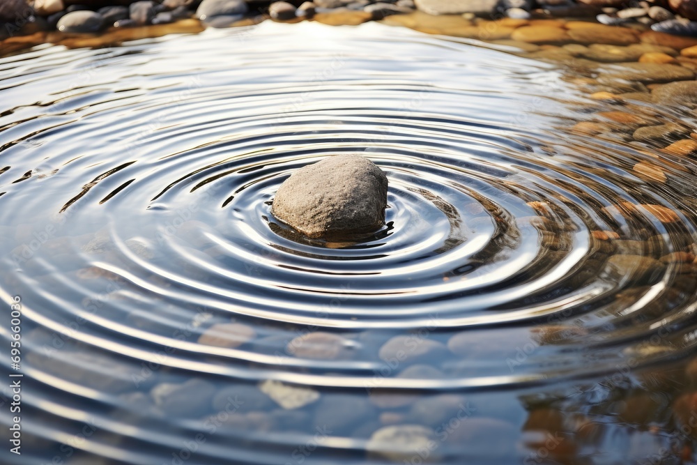 Close-up image of the ripple effect in a pond caused by a dropped pebble. - obrazy, fototapety, plakaty 