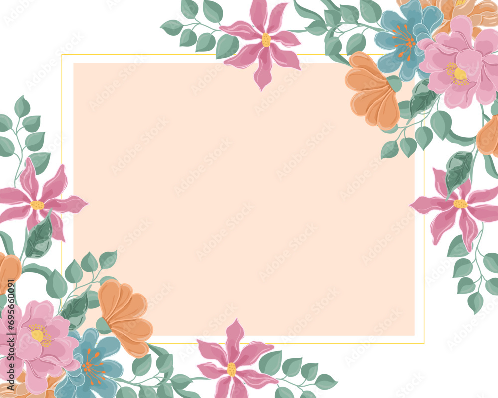 Hand Drawn Pastel Rose and Clematis Flower Border Hand Drawn Pastel Rose and Clematis Flower Border