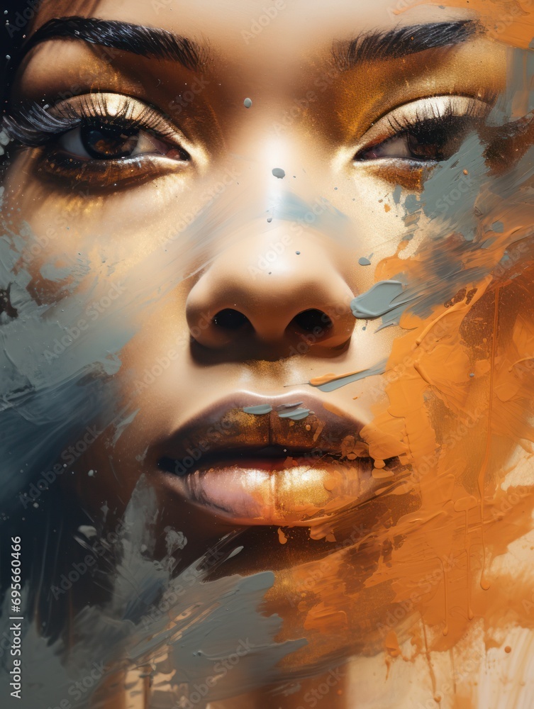 Urban Chic: Smoky PopArt Portrait of a Black Woman – Contemporary Fine Art Masterpiece. Generative AI