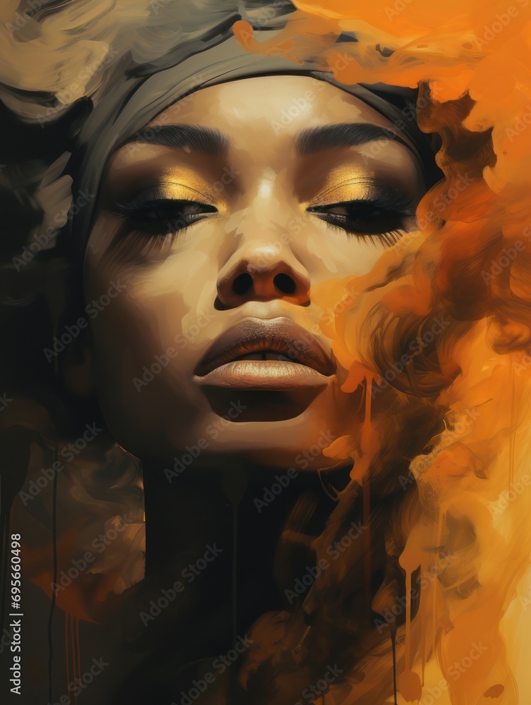 Urban Chic: Smoky PopArt Portrait of a Black Woman – Contemporary Fine Art Masterpiece. Generative AI Urban Chic: Smoky PopArt Portrait of a Black Woman – Contemporary Fine Art Masterpiece. Generative AI