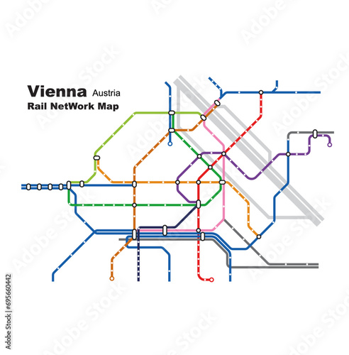 Layered editable vector illustration of Rail Network Map of Vienna,Austria