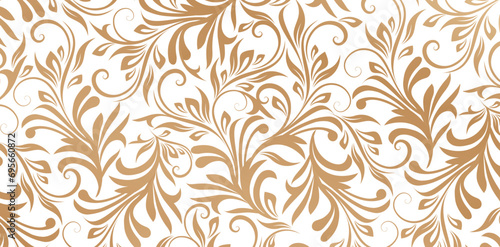 Vector illustration Seamless pattern with gold floral ornament on white background for Fashionable modern wallpaper or textile, book covers, Digital interfaces, print designs templates materials paper