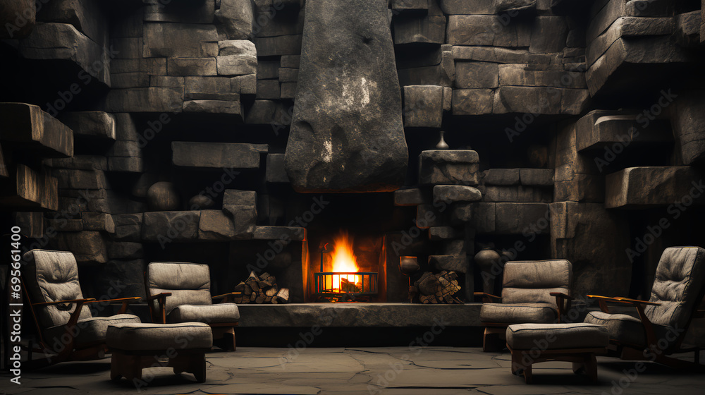 Log cabin - rustic stone fireplace - -resort - vacation - travel - holiday - trip travel - fire