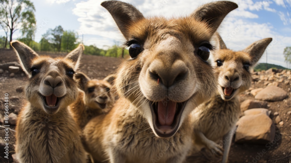 Kangaroos making selfie outdoor