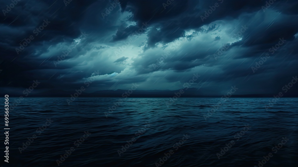 horror black blue sky sea haunted cloud scary ocean - obrazy, fototapety, plakaty 