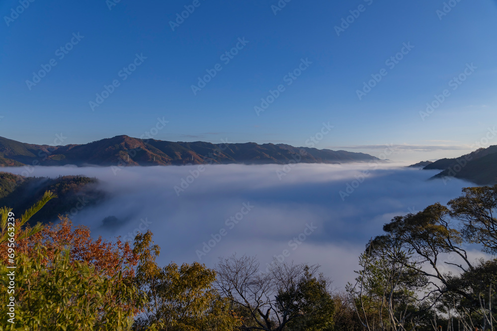 A sea of clouds at the top of the mountain in Kyoto