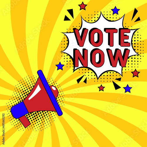 Vote now. Comic book explosion with text Vote now. United States of America Presidential Election. Banner for business, marketing and advertising. Social Media banner. Vector illustration in retro pop