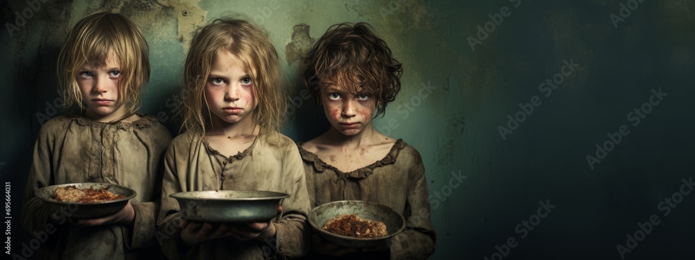 Three Young Girls with Bowls of Food