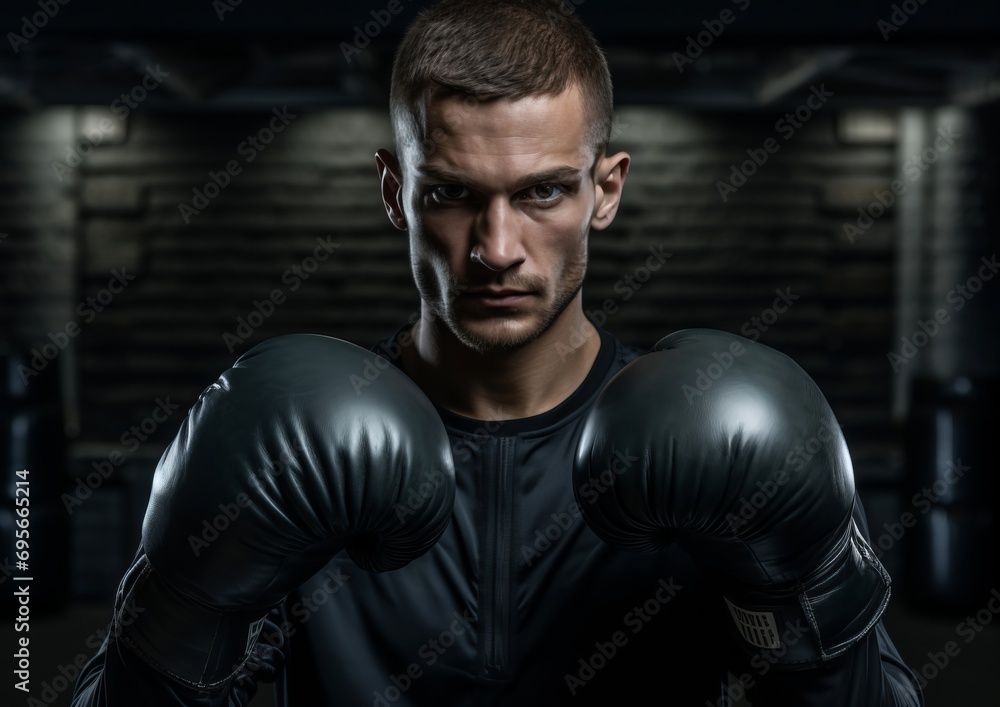 Man Wearing Black Shirt and Boxing Gloves